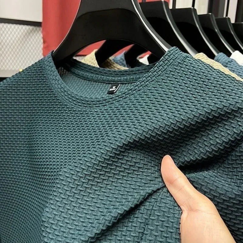 Summer Ice Silk High-End Solid Color High Quality Short Sleeve T Shirts Men's Breathable Fashion T-Shirt Male Brand Clothes 4XL