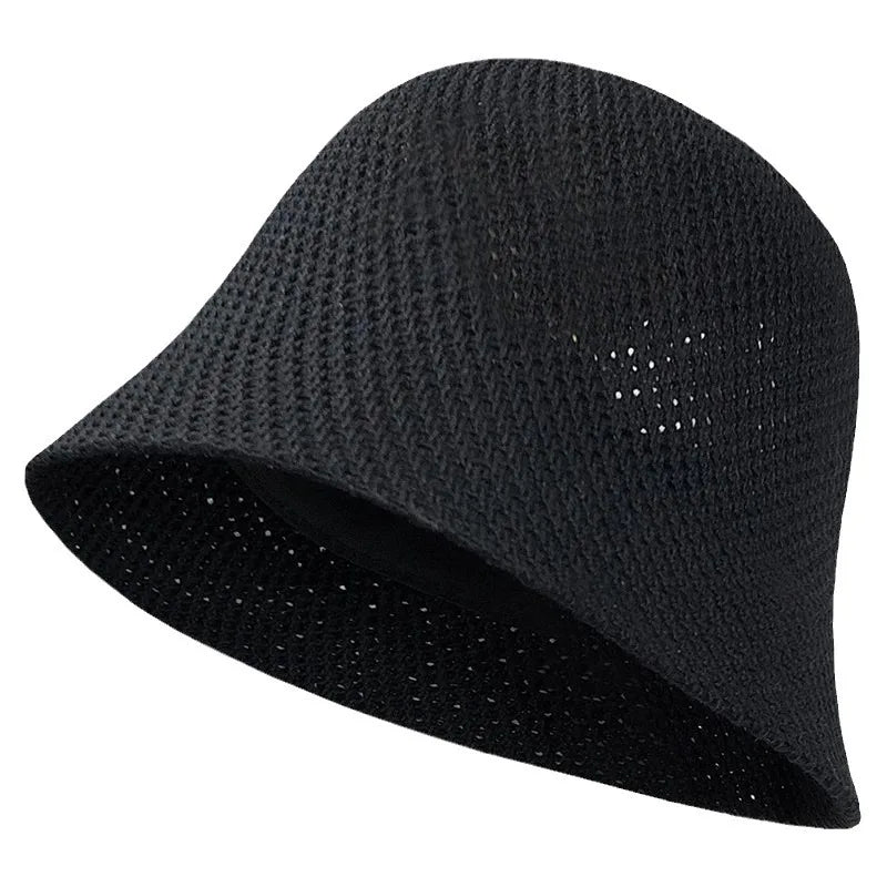 New Summer Beach Solid Wide Brim Bucket Hat For Women Hollow Breathable Sunshade Outdoor Girls Travel Panam Fisherman Cap Gift