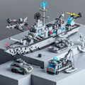 65.5CM 6 IN 1 Military Navy Ship Sets Building Blocks War Army Boat Plane Model Toys for Boys Bricks Toys Christmas Gifts