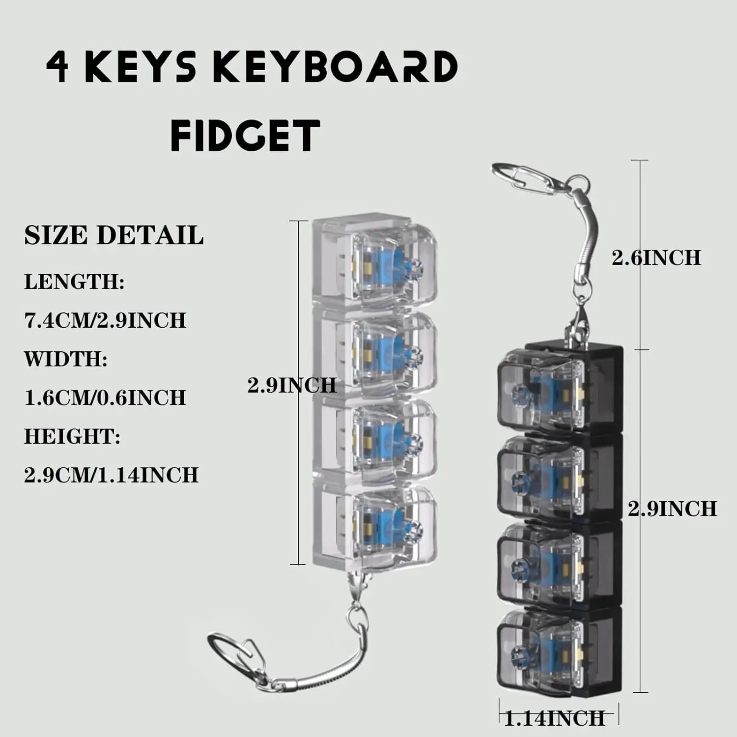 LED Keyboard Key Chain Fidget Toy for Adults Fidget Clicker Decompression Keychains Stress Relief Gadget Interesting Pendant