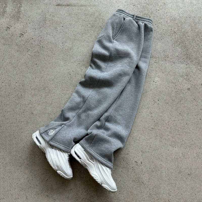 Autumn Drawstring Zipper Sweatpants Solid Color Casual High Street Hip-Hop Rap Street Y2K Style High Waist Trousers