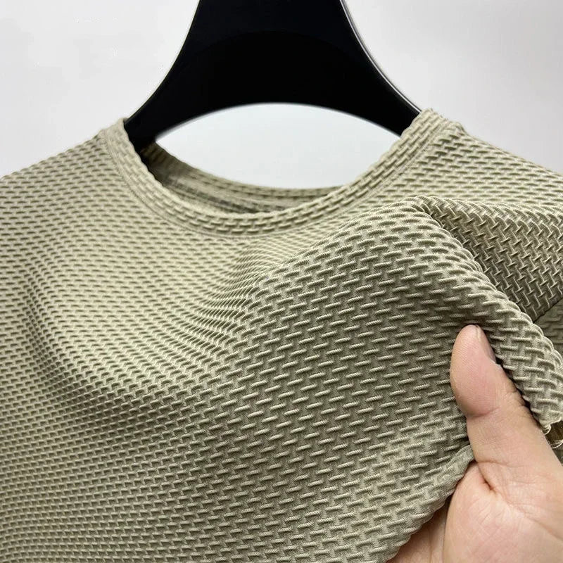 Summer Ice Silk High-End Solid Color High Quality Short Sleeve T Shirts Men's Breathable Fashion T-Shirt Male Brand Clothes 4XL