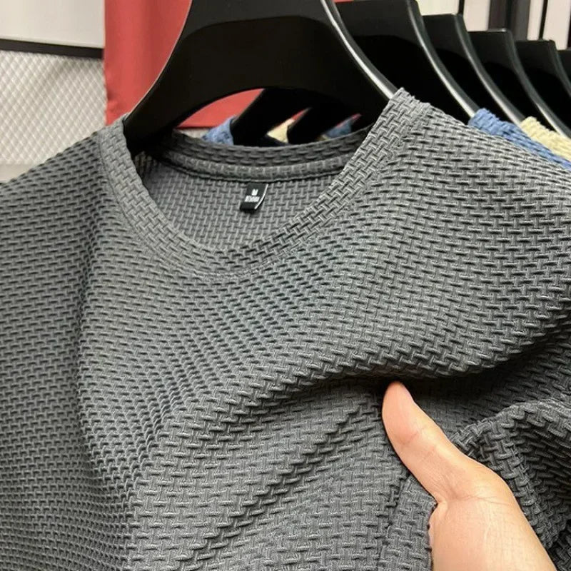 Summer Ice Silk High-End Solid Color High Quality Short Sleeve T Shirts Men's Breathable Fashion T-Shirt Male Brand Clothes 4XL