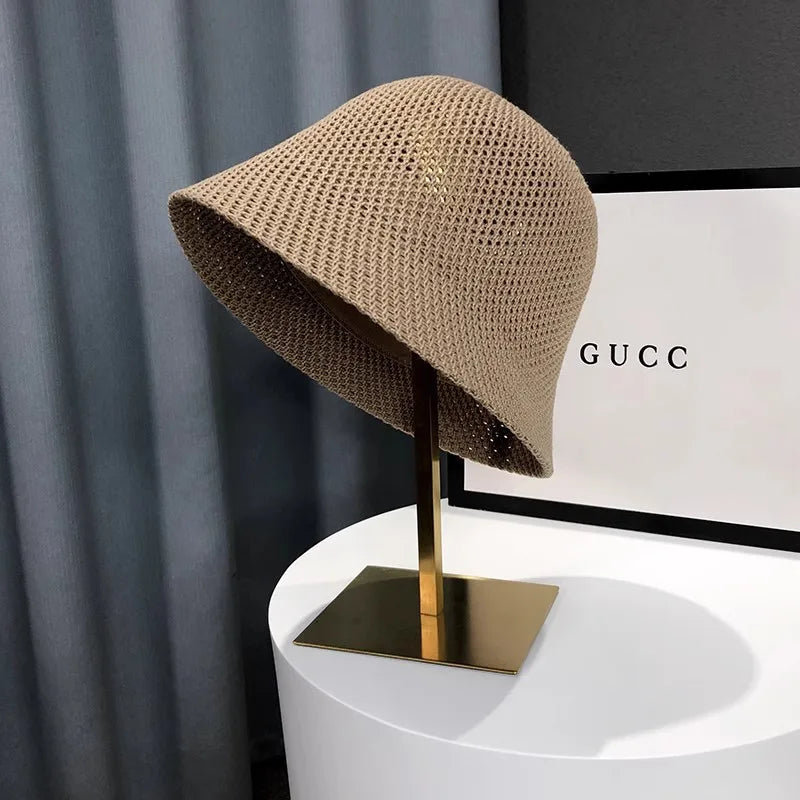 New Summer Beach Solid Wide Brim Bucket Hat For Women Hollow Breathable Sunshade Outdoor Girls Travel Panam Fisherman Cap Gift