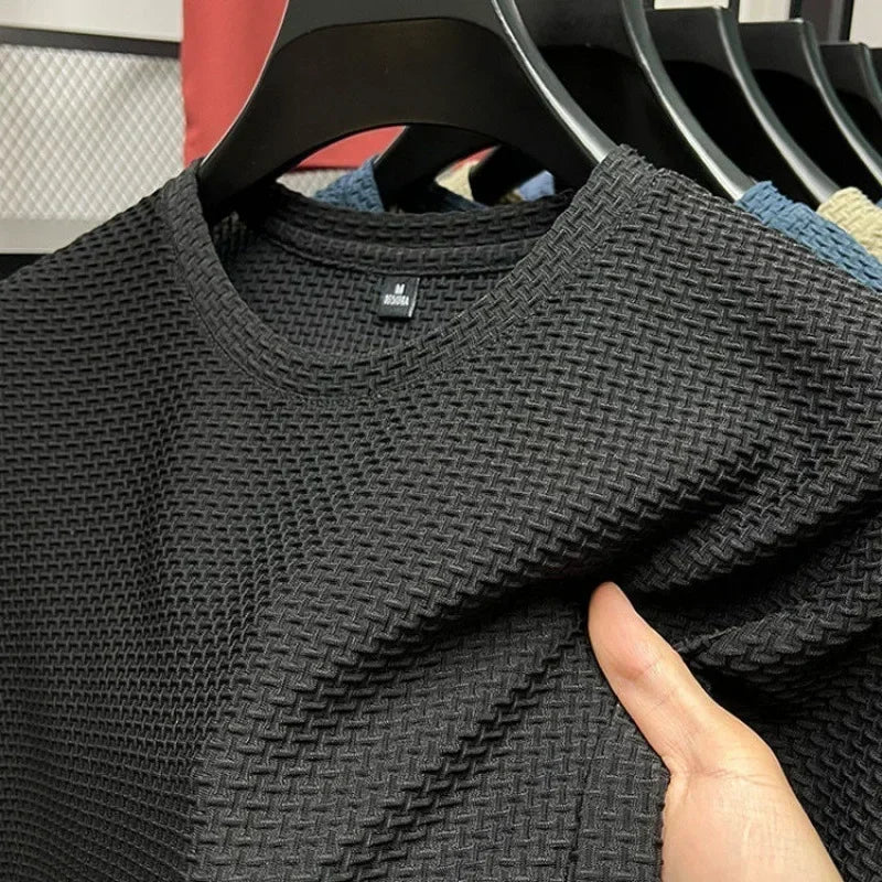 Summer Ice Silk High-End Solid Color High Quality Short Sleeve T Shirts Men's Breathable Fashion T-Shirt Male Brand Clothes 4XL