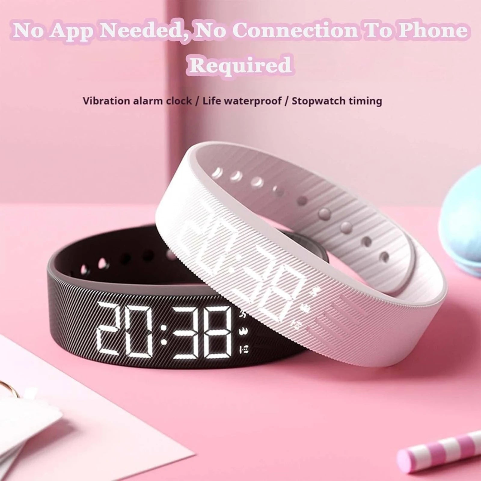  Smart Bracelet Vibrating Alarm Wristband W/Step Counter Pedometer Silent Vibration Alarm Watch Unique for Deepsleepers Elderly