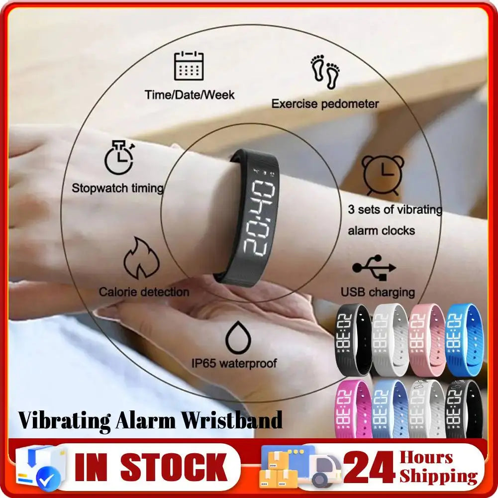  Smart Bracelet Vibrating Alarm Wristband W/Step Counter Pedometer Silent Vibration Alarm Watch Unique for Deepsleepers Elderly