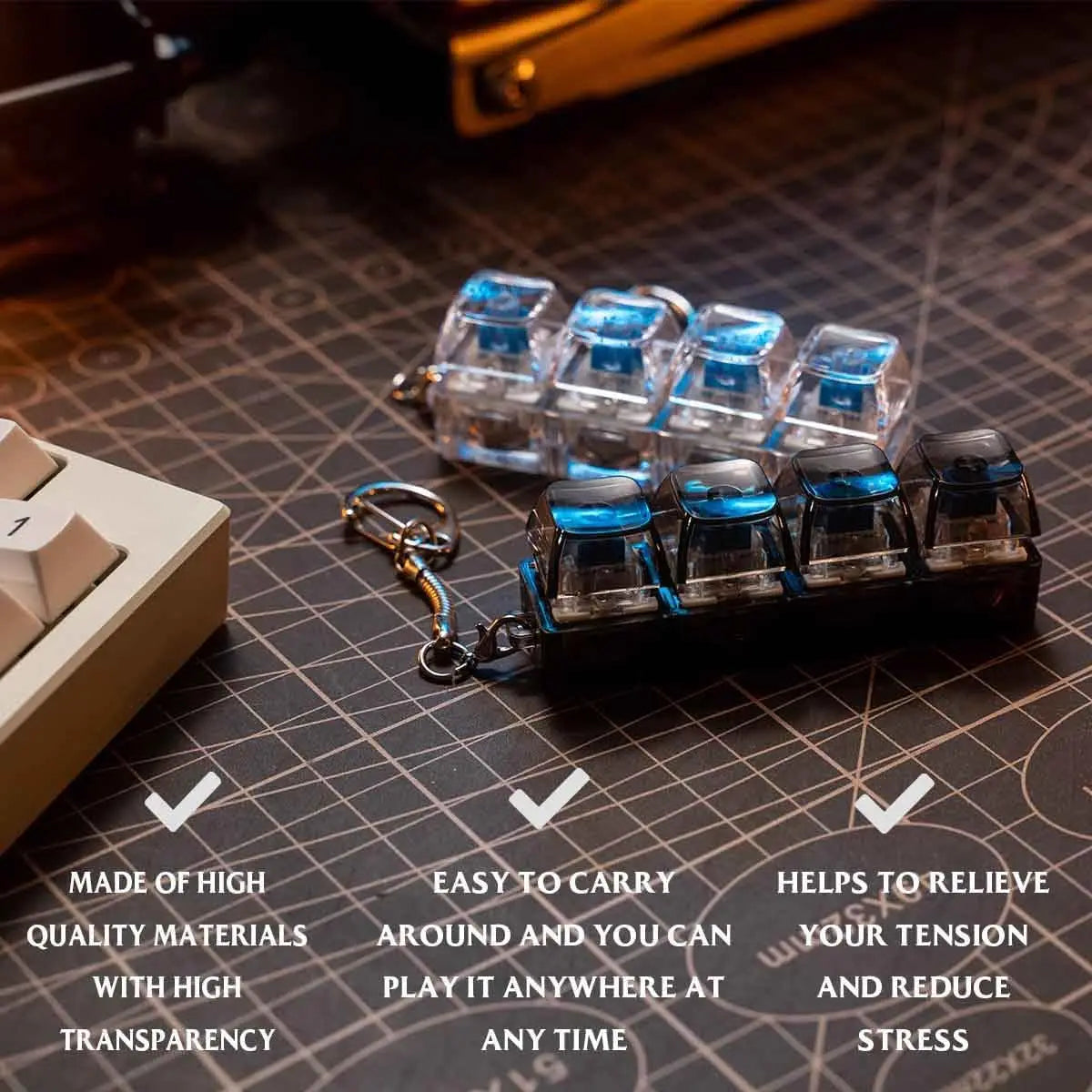 LED Keyboard Key Chain Fidget Toy for Adults Fidget Clicker Decompression Keychains Stress Relief Gadget Interesting Pendant