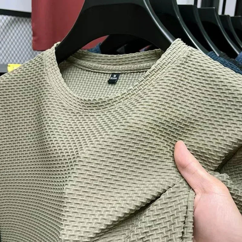 Summer Ice Silk High-End Solid Color High Quality Short Sleeve T Shirts Men's Breathable Fashion T-Shirt Male Brand Clothes 4XL