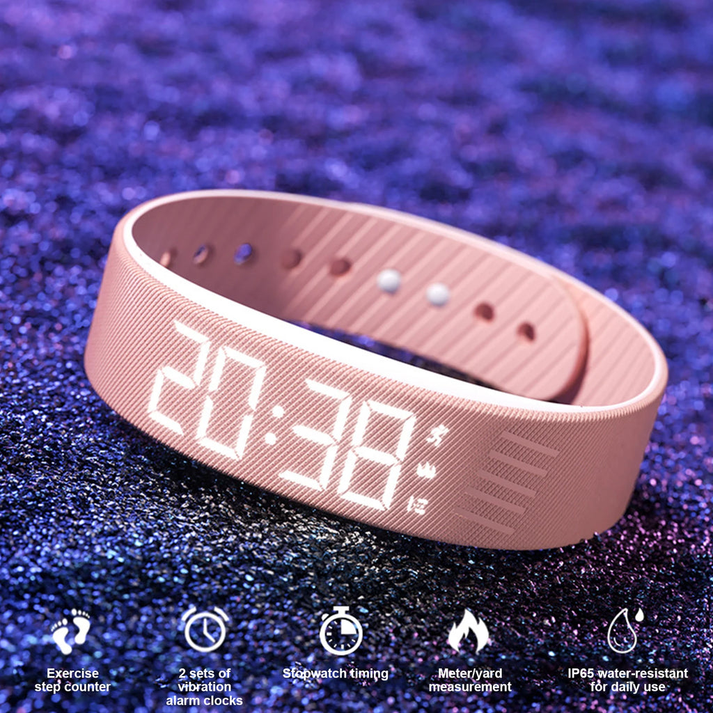  Smart Bracelet Vibrating Alarm Wristband W/Step Counter Pedometer Silent Vibration Alarm Watch Unique for Deepsleepers Elderly