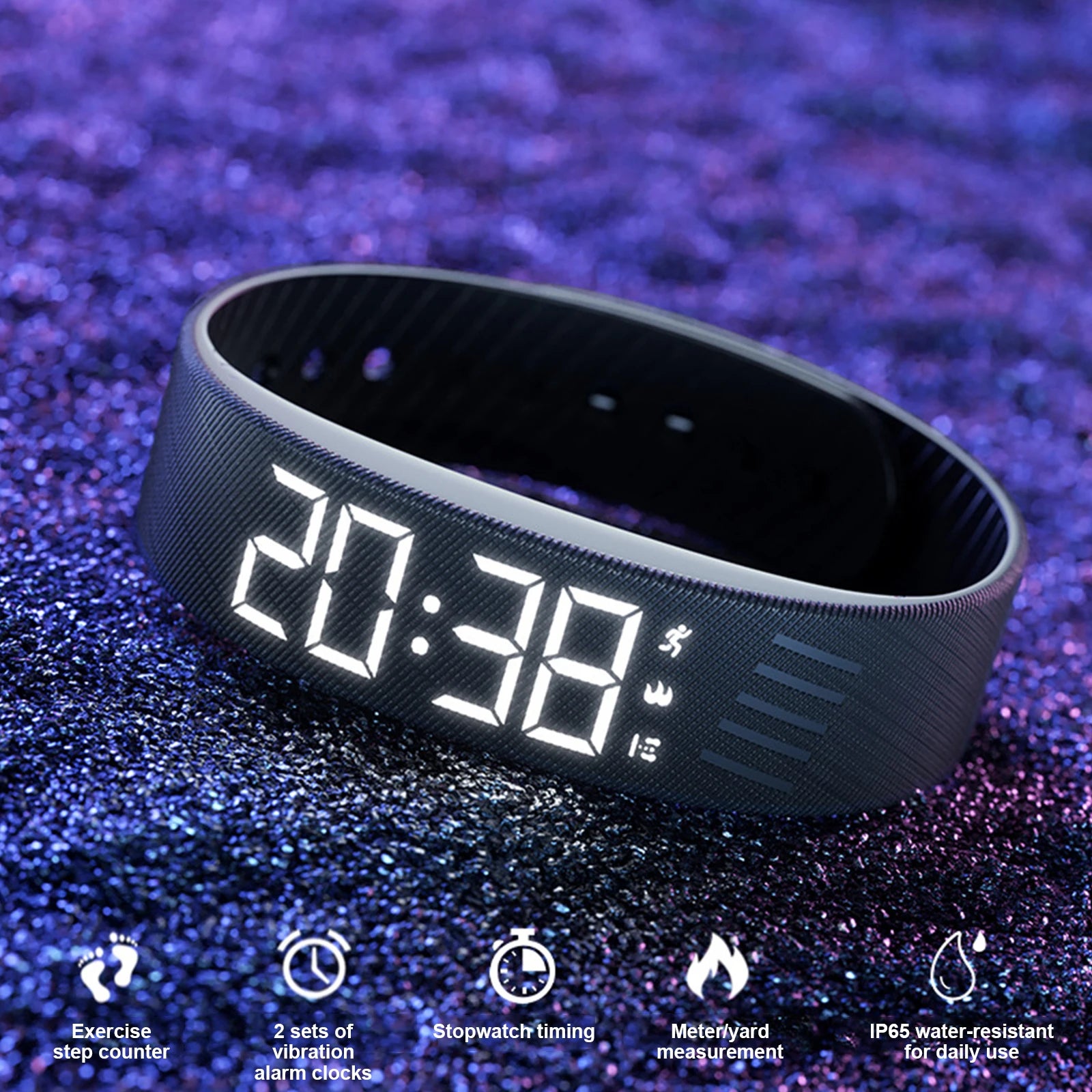  Smart Bracelet Vibrating Alarm Wristband W/Step Counter Pedometer Silent Vibration Alarm Watch Unique for Deepsleepers Elderly